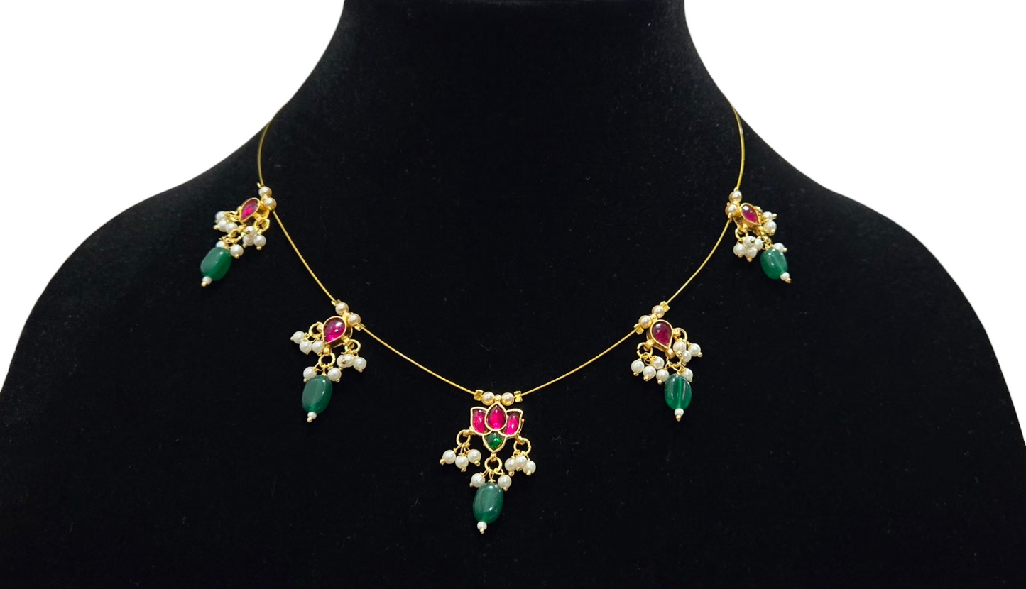Beautiful jadav lotus with drops necklace