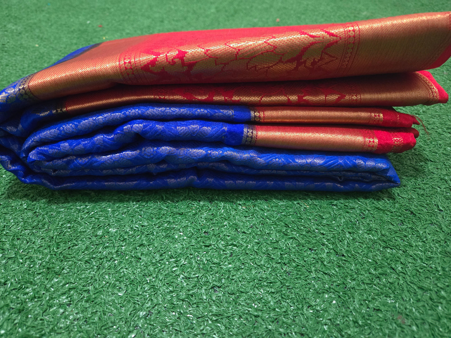 Pattu saree with kanchi big border - Blue and red combination
