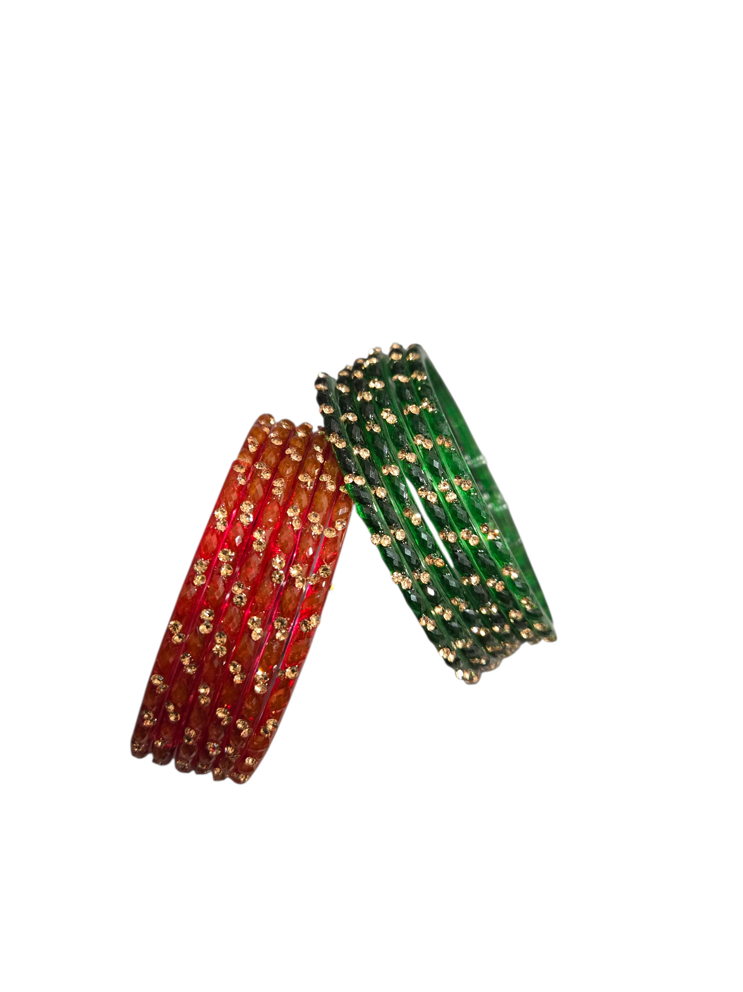 Premium quality stoned raindrop glass bangles - Red and Green
