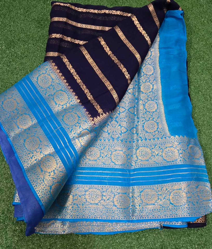 Beautiful Banaras georgette Saree - Blue color