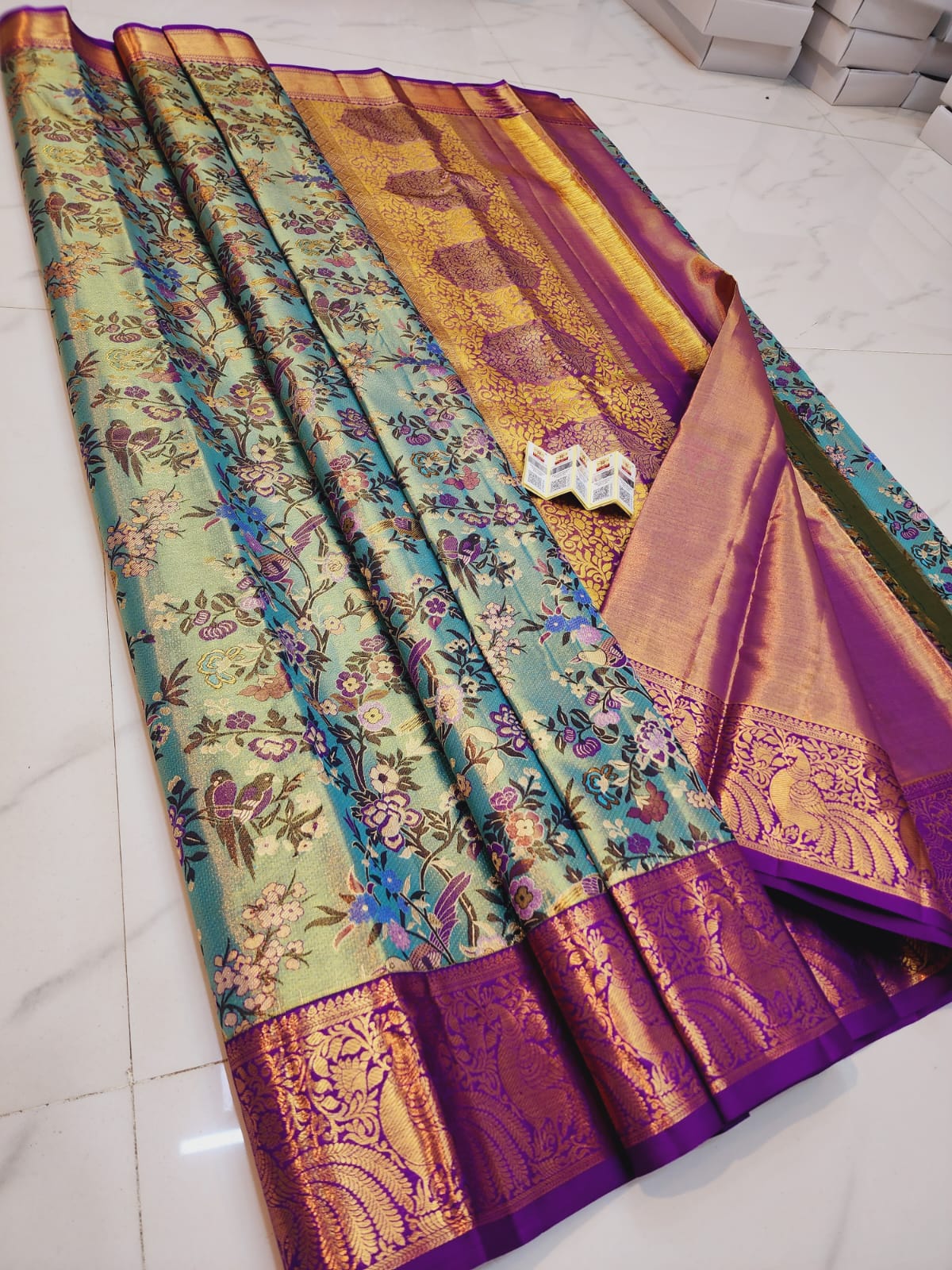 Silk mark certified Pure Silk kanchi pattu saree - Blue