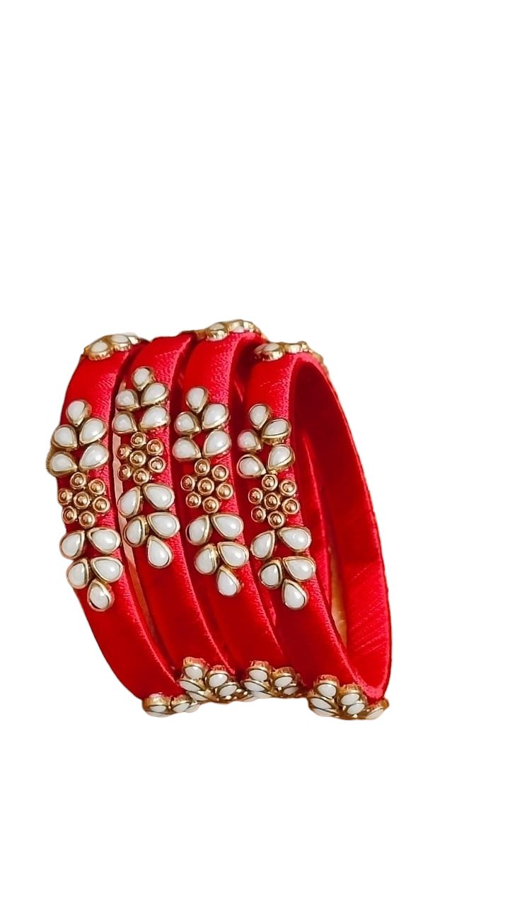Silk thread pair bangles - Red
