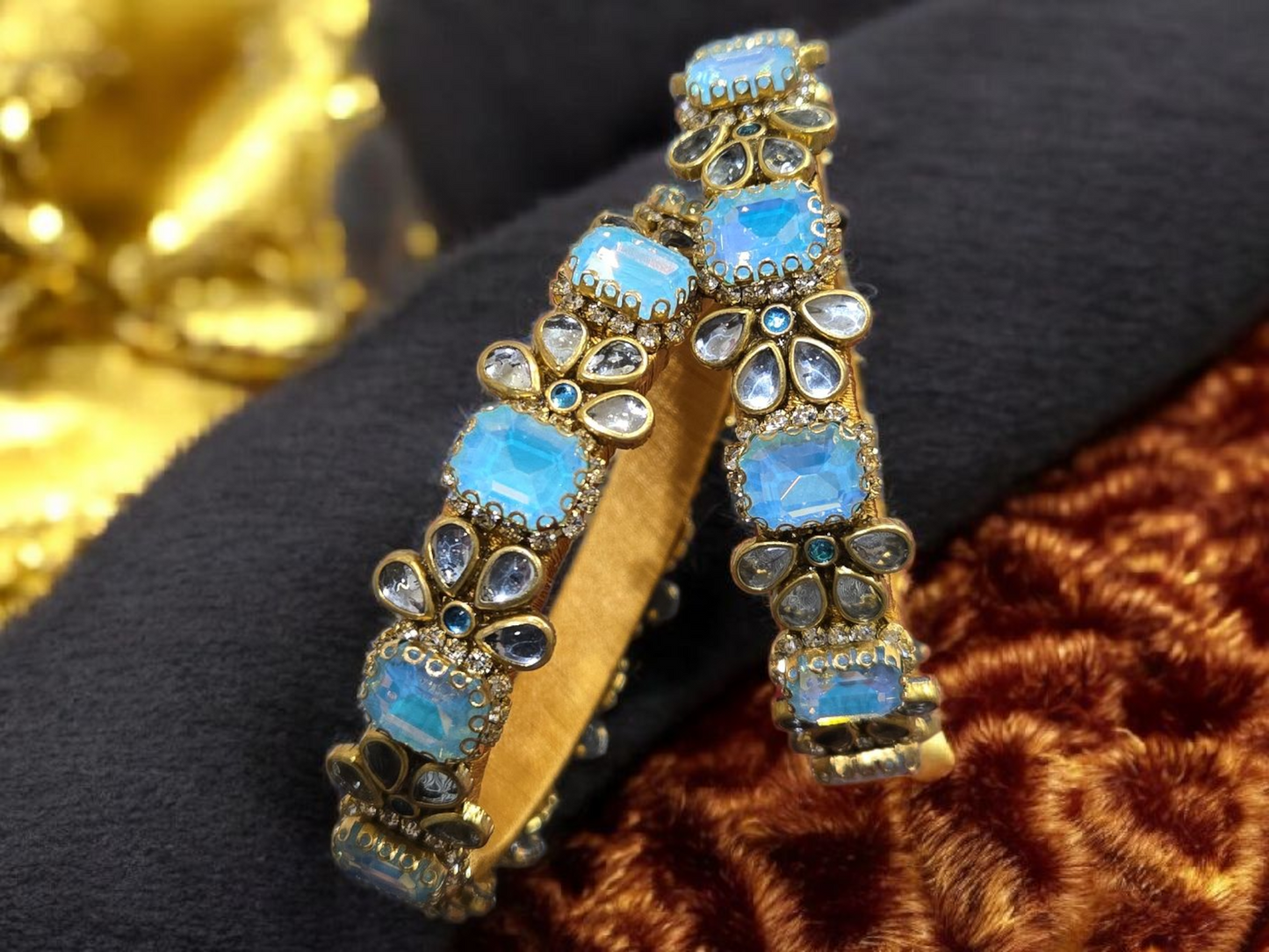 Beautiful and classy big stone handmade bangles with silk thread base