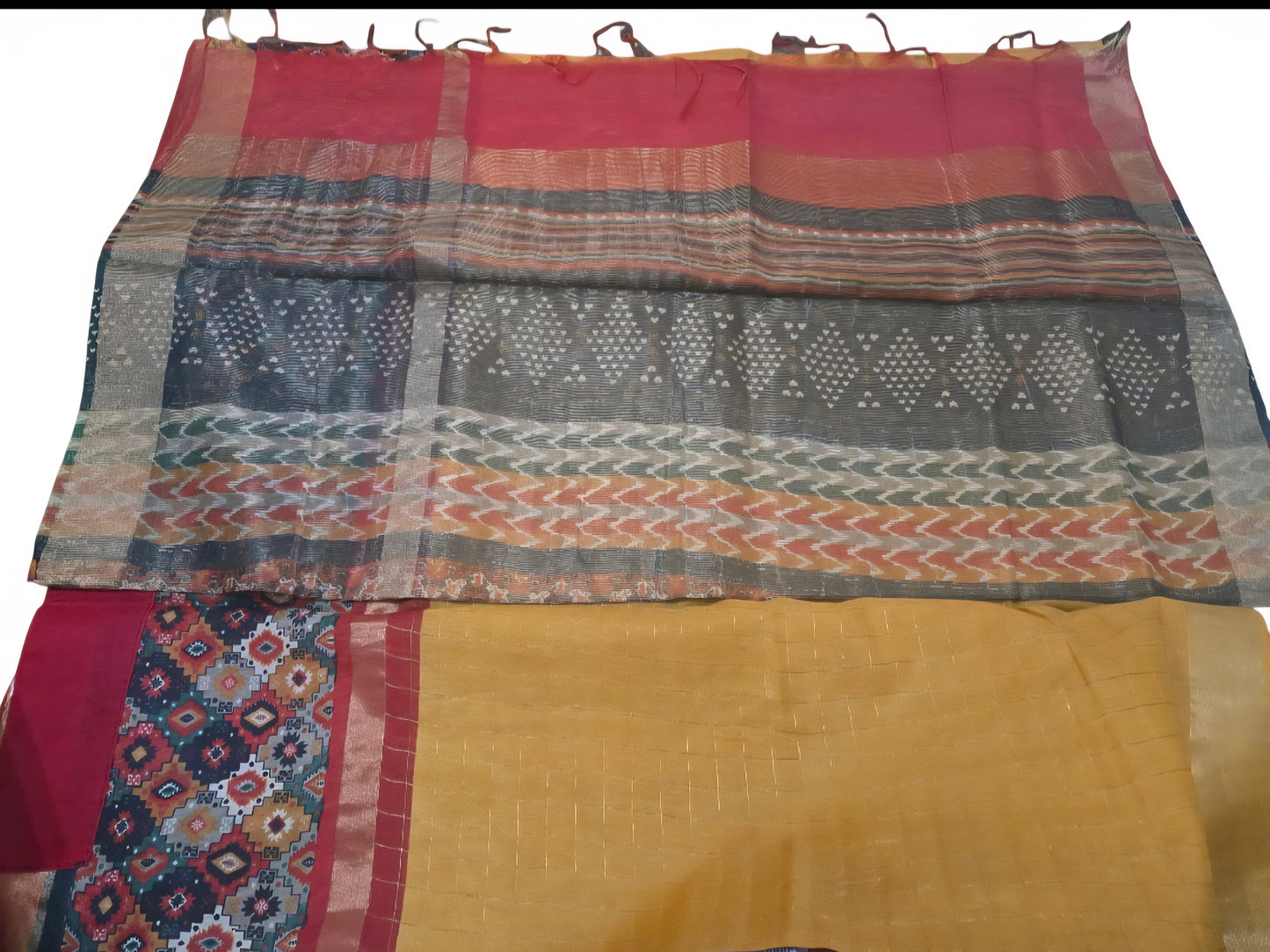 Baeutiful yellow and red pochampally kuppadam checkers saree