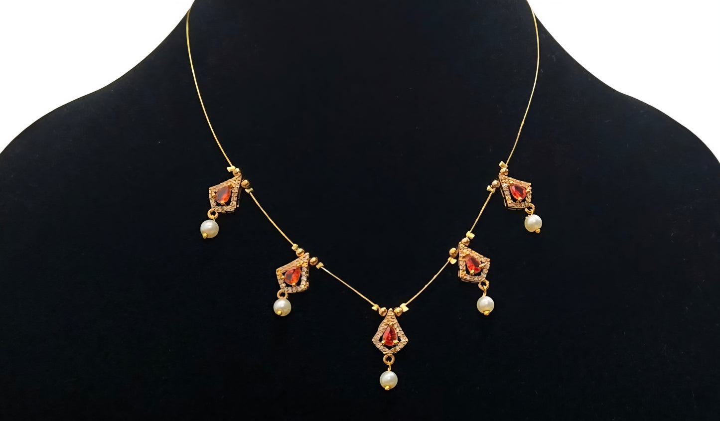 Triangular shape pendents with synthetic pearl hangings - Invisible necklace