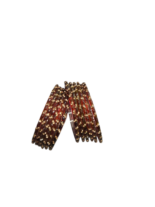 Premium quality stoned raindrop glass bangles - Coffee Red