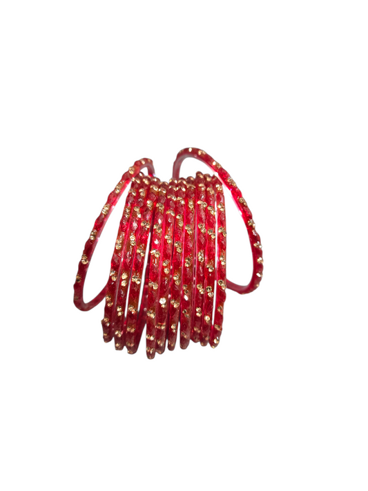 Premium quality stoned raindrop glass bangles - Red