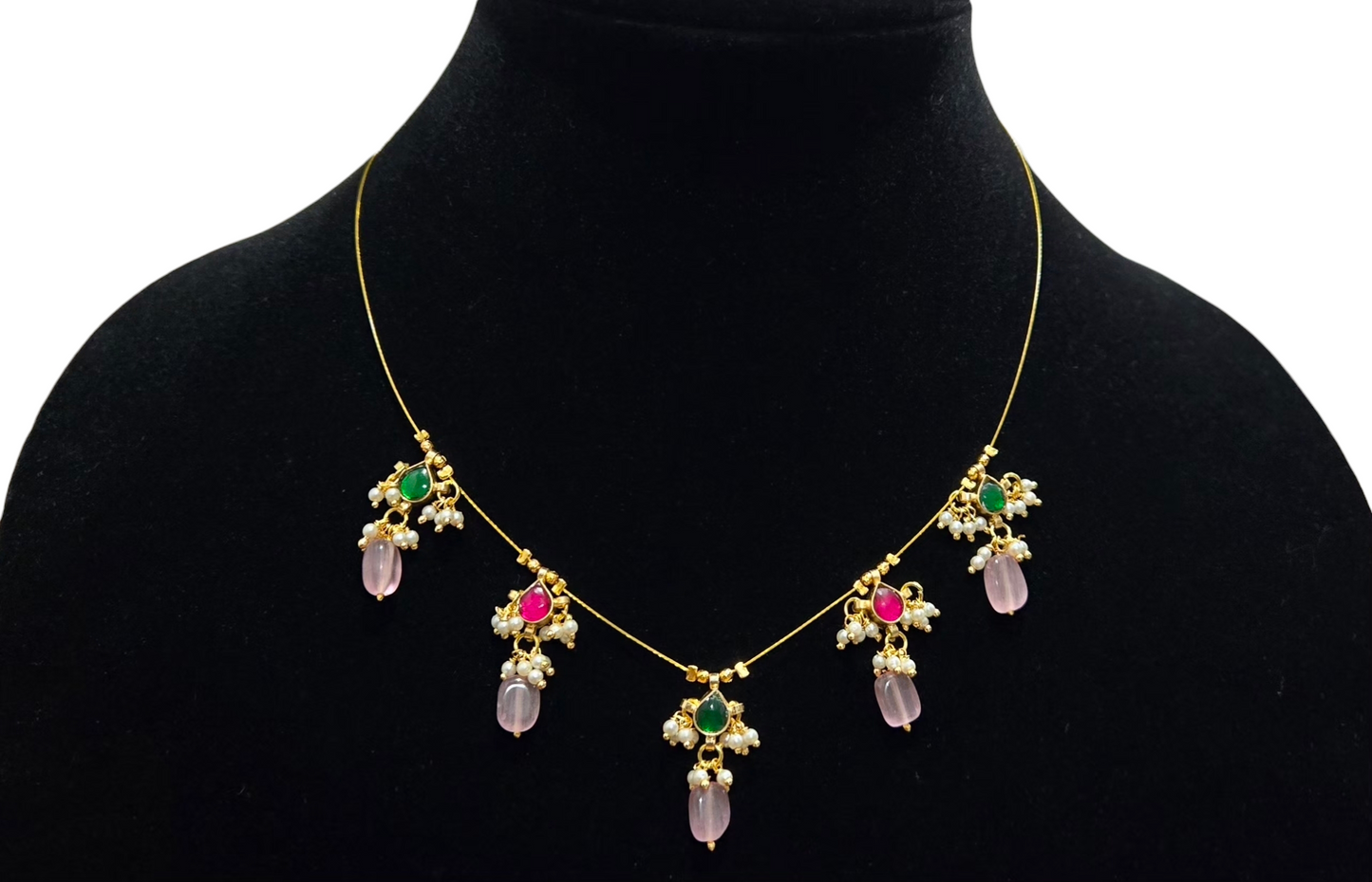 Alternate Blush & Emerald jadav drop Necklace