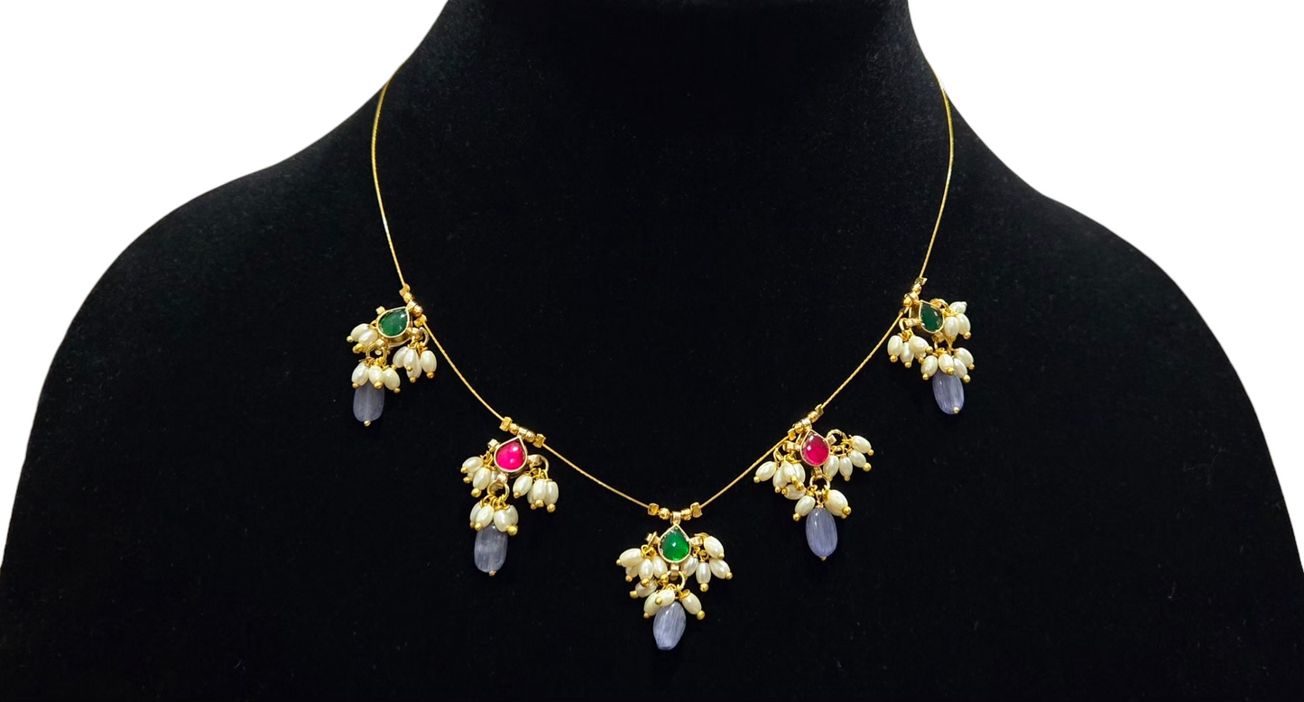 Alternate Blush & Emerald jadav drop Necklace