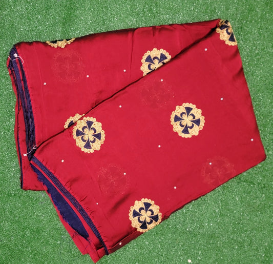 Maroon color with navy blue embroidery saree