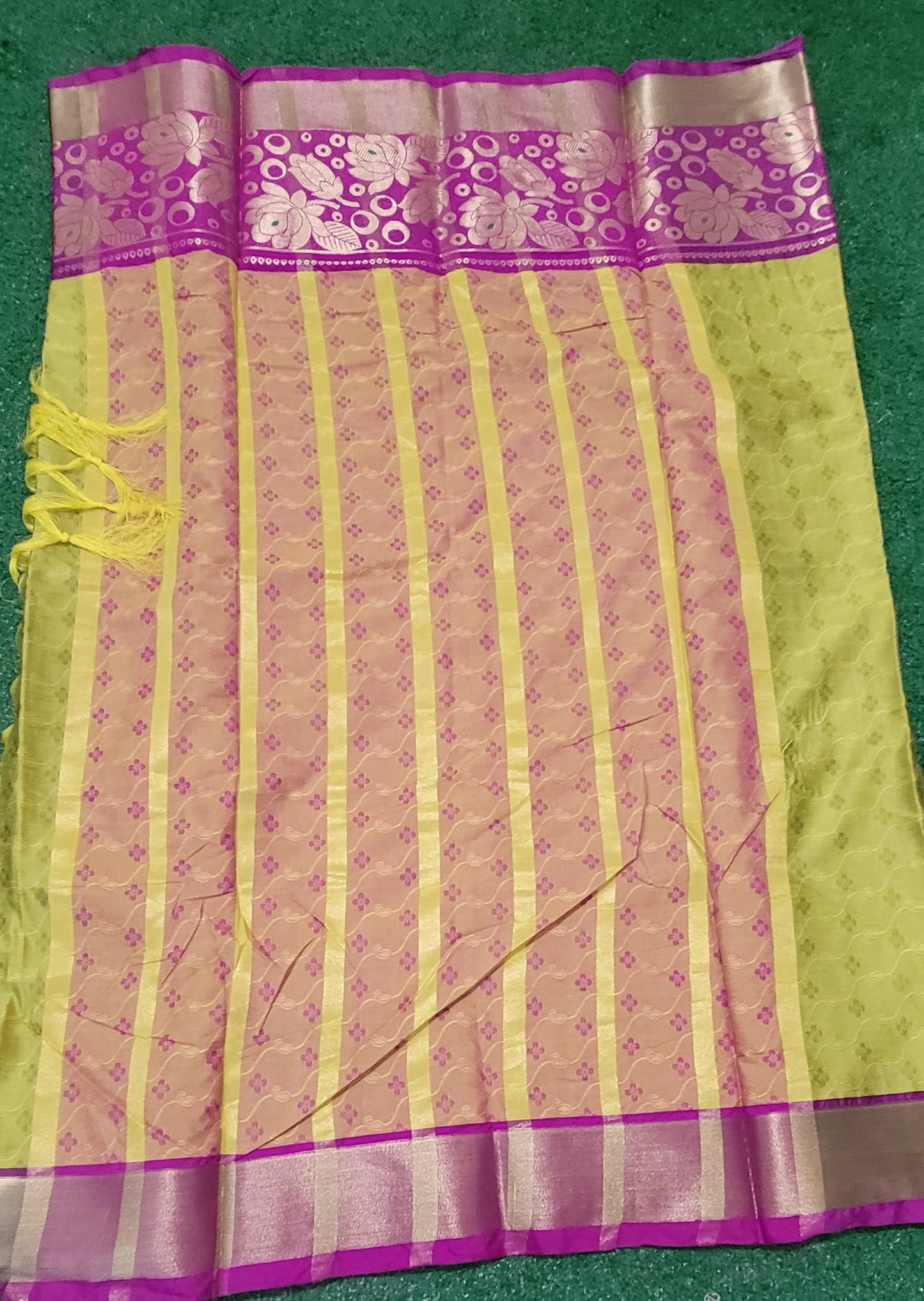 Soft Silk Saree - Mehandi green with dark purple