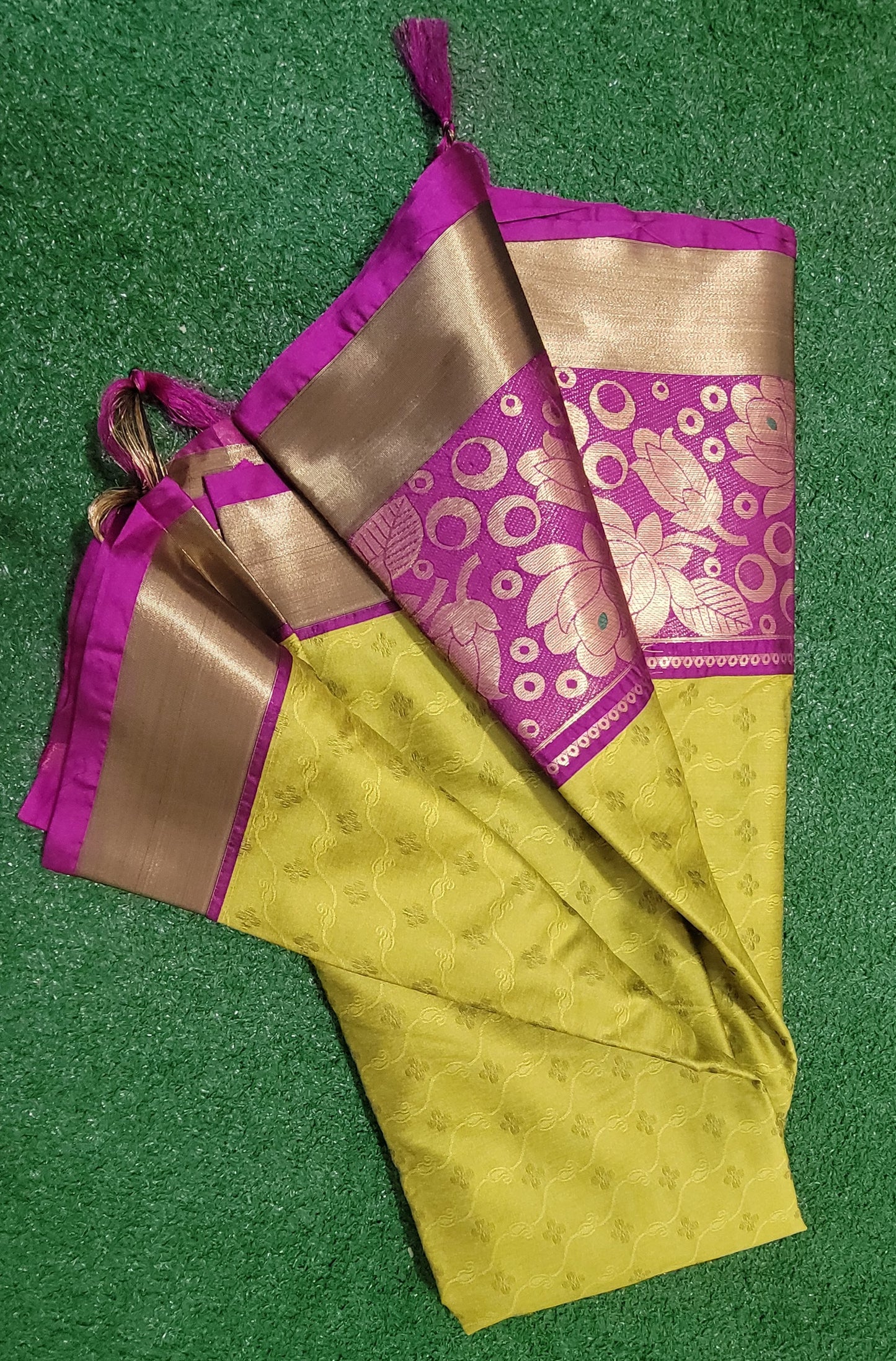 Soft Silk Saree - Mehandi green with dark purple