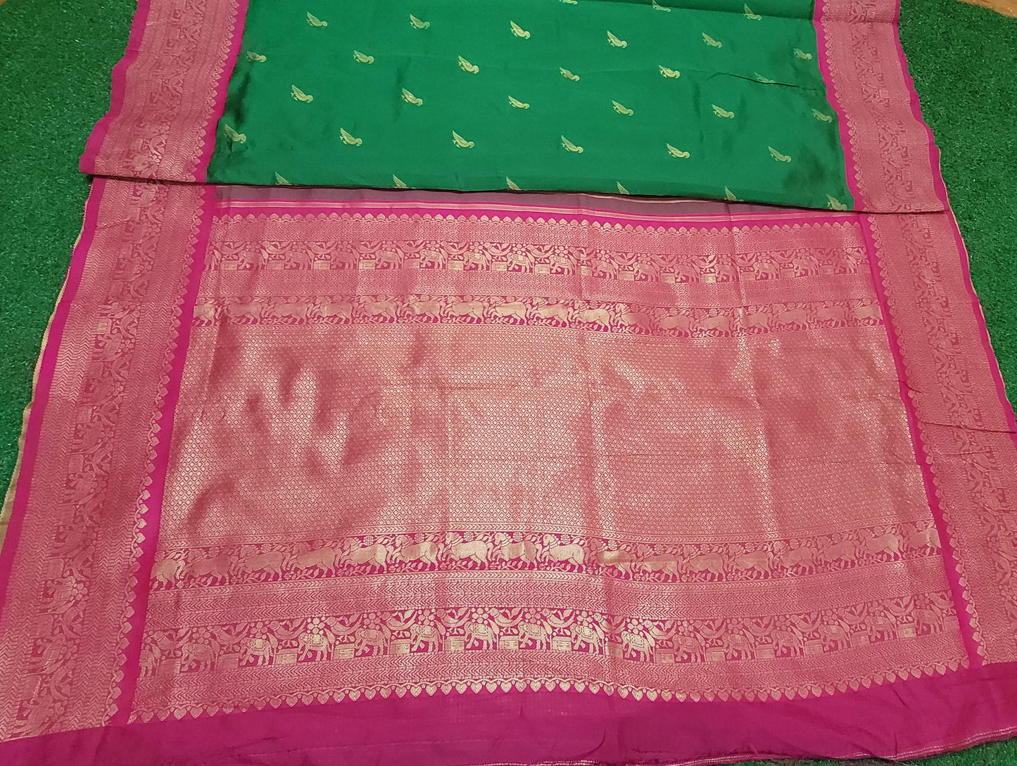 Fancy Soft Silk Saree - Green and Rani color