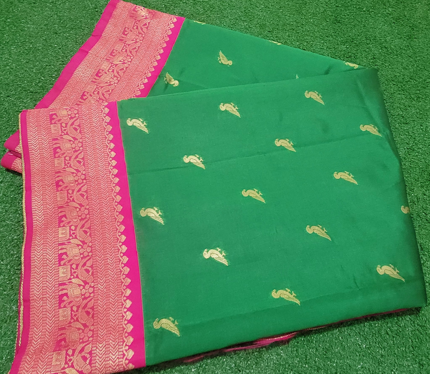 Fancy Soft Silk Saree - Green and Rani color