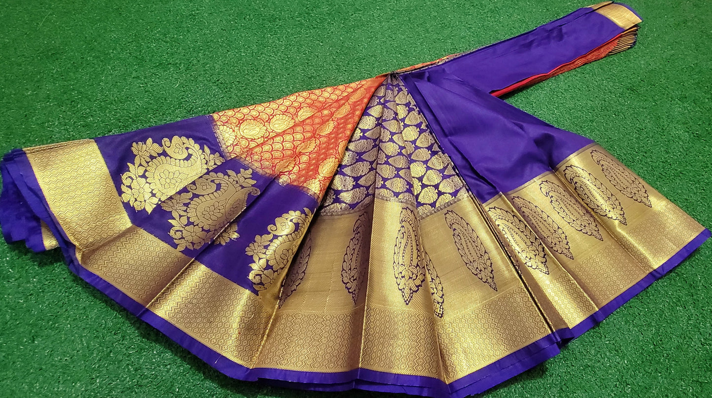 Kanchi Soft Semi Silk Saree - Red and Dark Purple