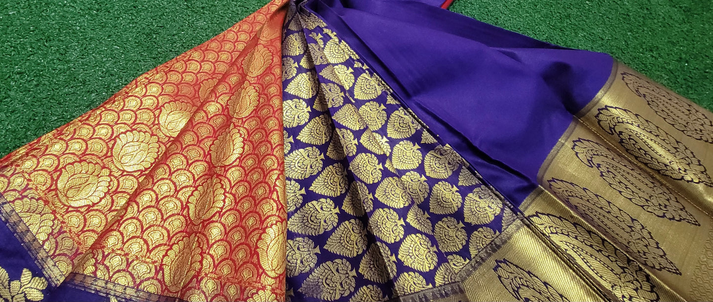 Kanchi Soft Semi Silk Saree - Red and Dark Purple