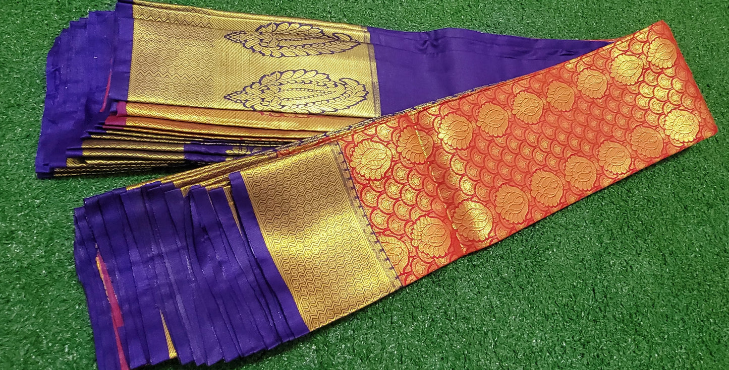 Kanchi Soft Semi Silk Saree - Red and Dark Purple