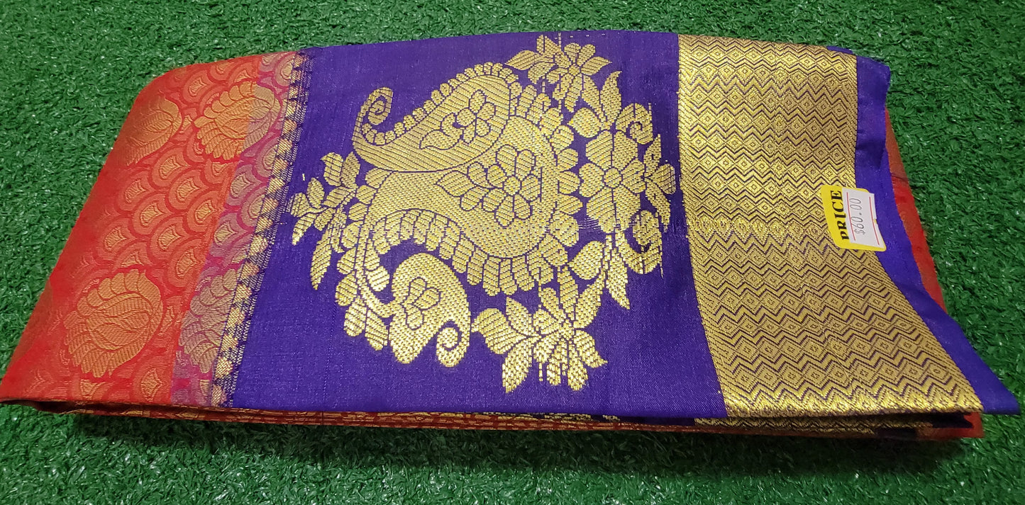 Kanchi Soft Semi Silk Saree - Red and Dark Purple