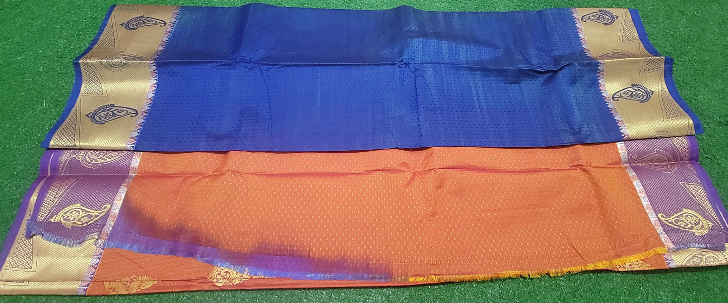 Kanchi pattu Saree - Brownish Red and Dark Blue