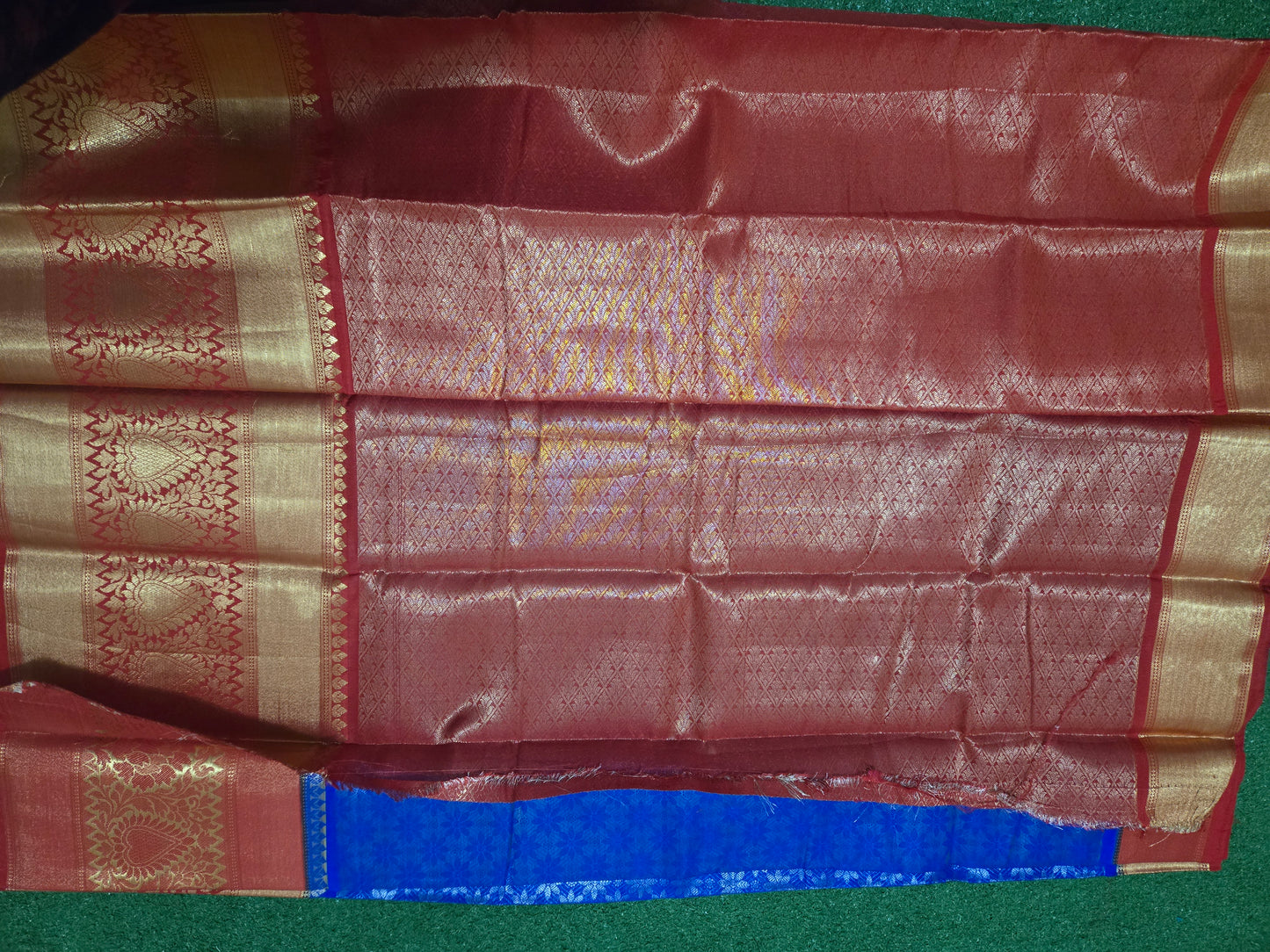 Pattu saree with kanchi big border - Blue and red combination