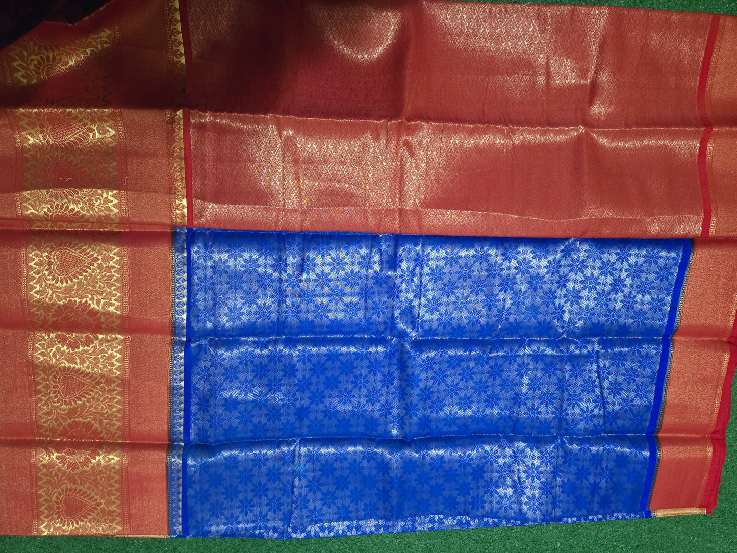 Pattu saree with kanchi big border - Blue and red combination