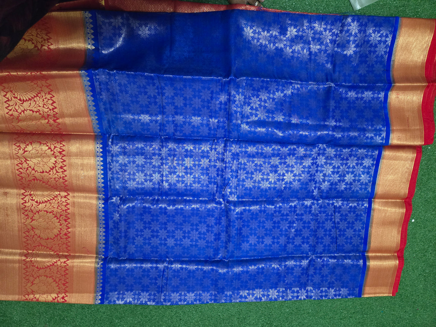 Pattu saree with kanchi big border - Blue and red combination