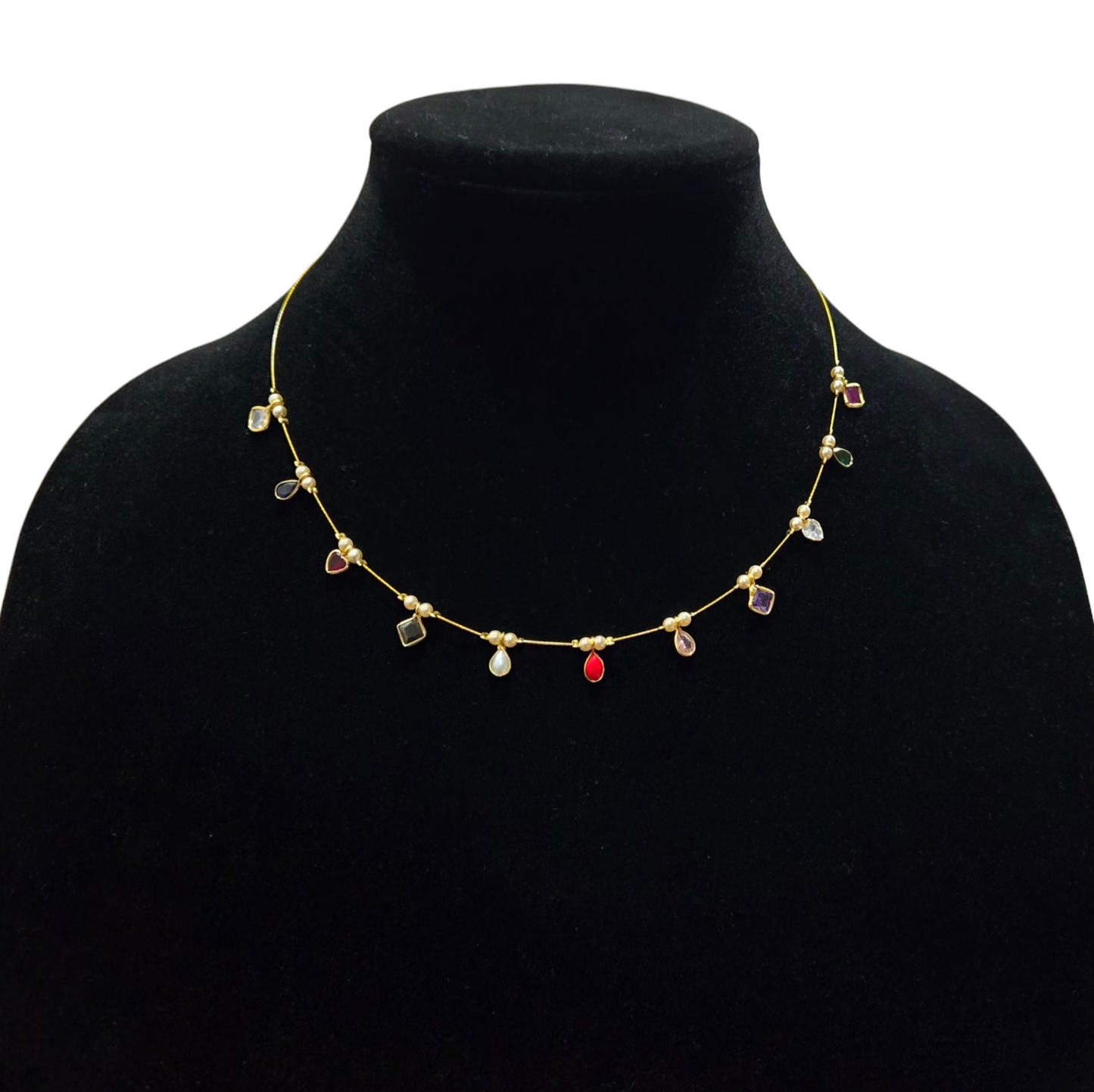 Beautiful Navaratna polki invisible necklace