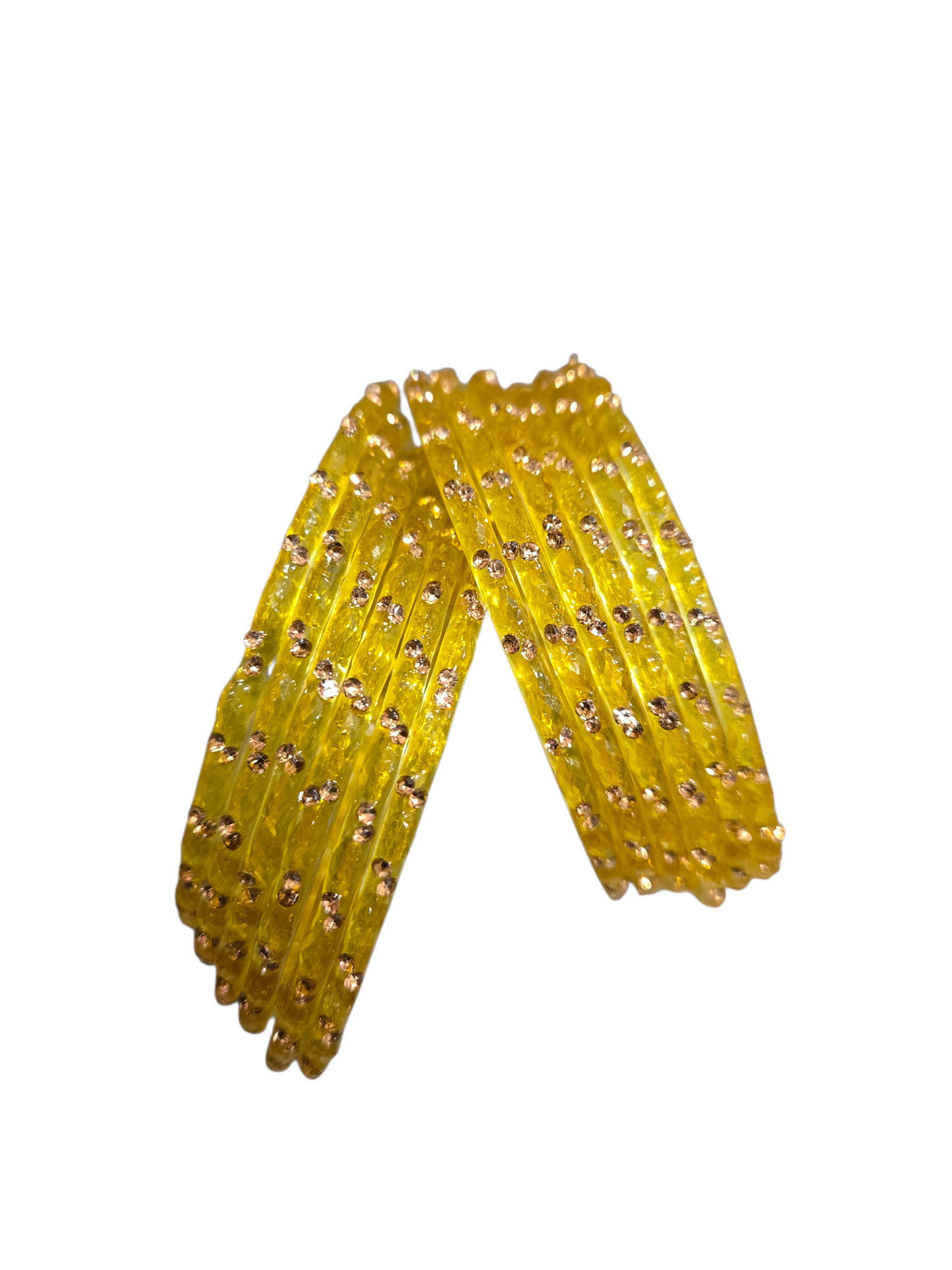 Premium quality stoned raindrop glass bangles - Golden Yellow