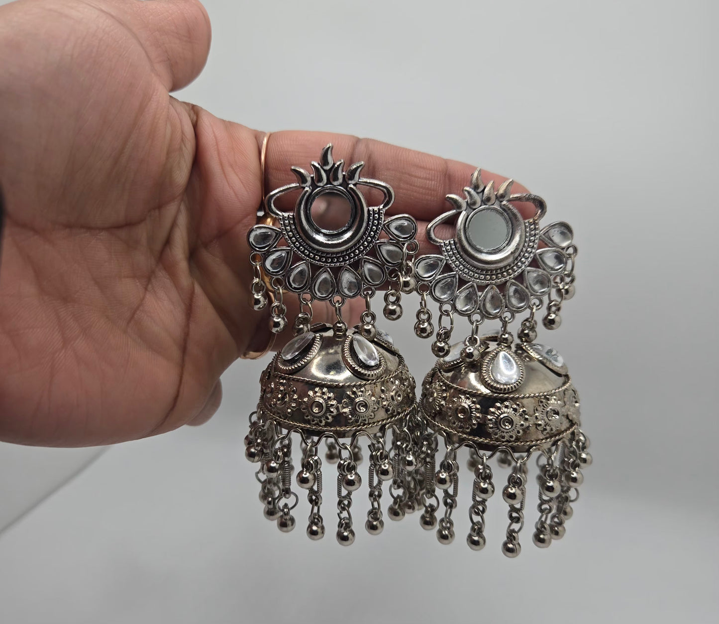 Oxidized coated extra large jhumkis