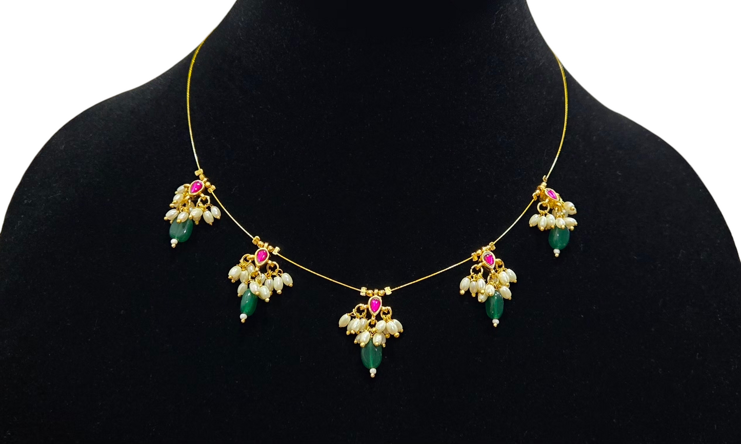 Dual Elegance Jadav Necklace – Pink & Green