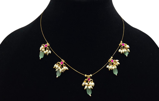 Dual Elegance Jadav Necklace – Pink & Green