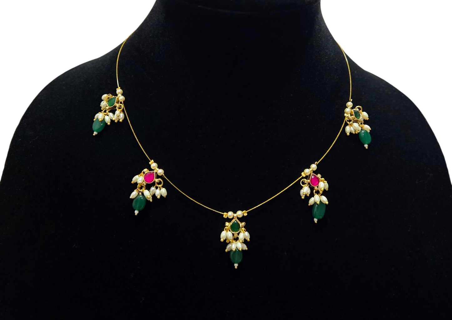 Alternate Blush & Emerald jadav drop Necklace