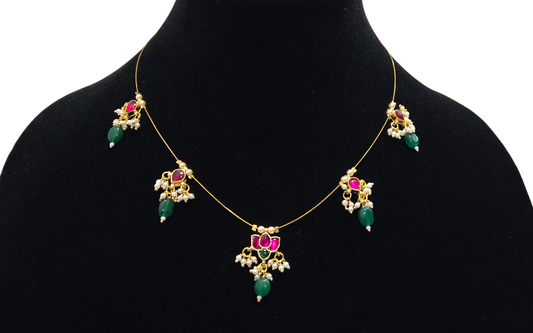 Beautiful jadav lotus with drops necklace