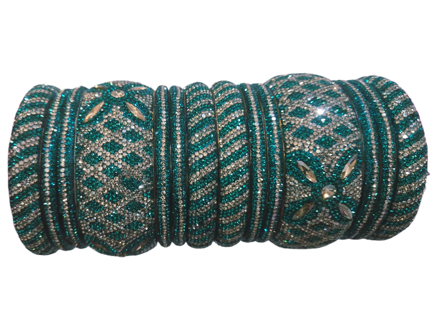 Premium quality heavy stone bangle set - Petal Design