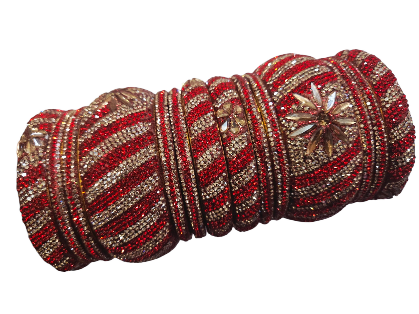Premium quality heavy stone lehariya style bangle set - Red