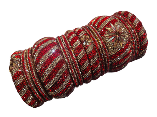 Premium quality heavy stone lehariya style bangle set - Red