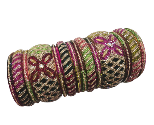 Premium quality heavy stone bangle set - Petal Design