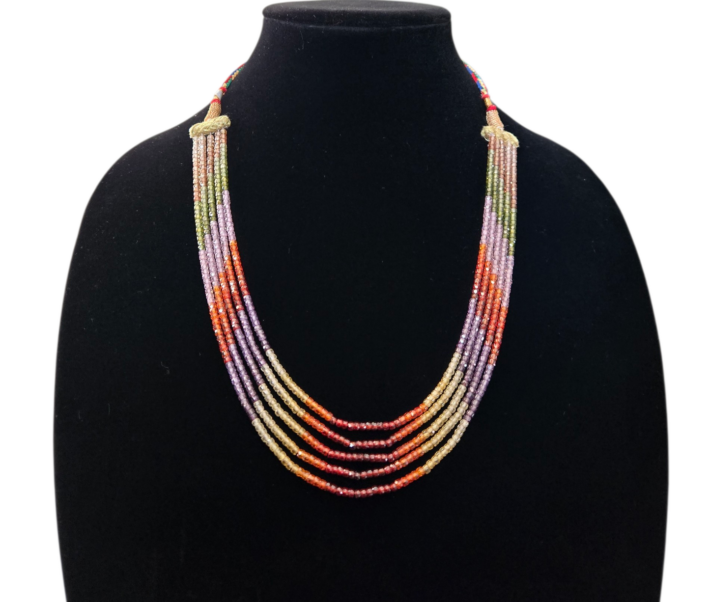 Original CZ Beads Multicolor Gradient Multi‑Strand Necklace