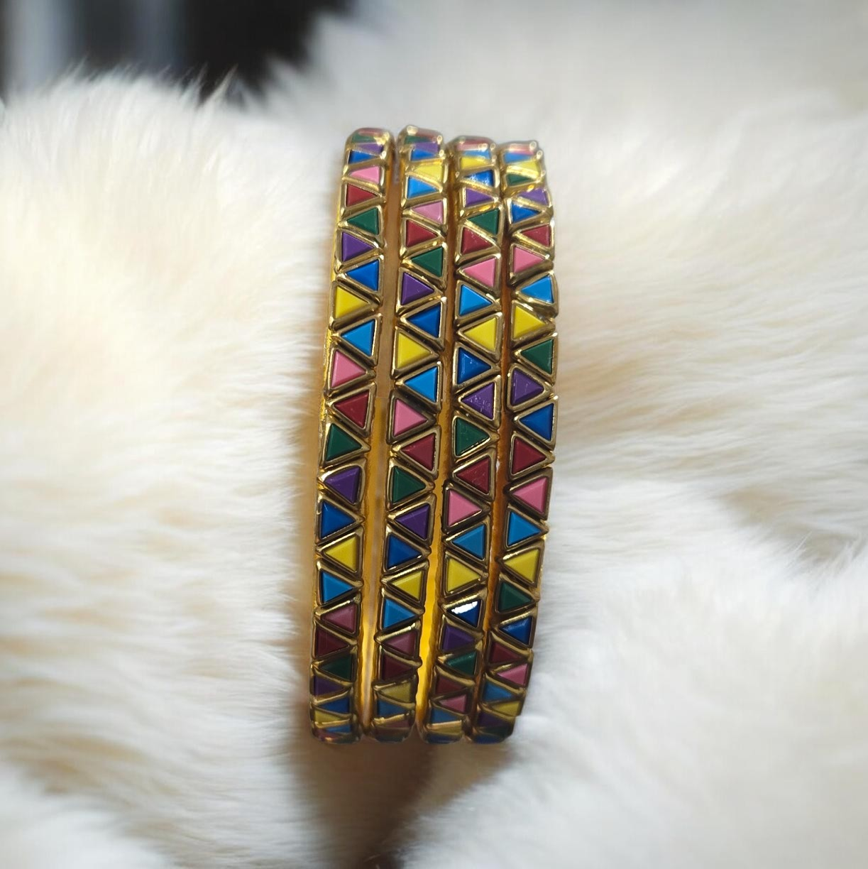 Multicolor Silk Thread Kundan Triangle Bangle Set