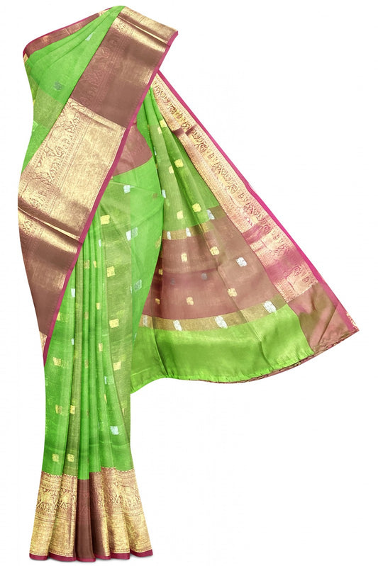 Soft Tissue Kanchi Saree - Green Color