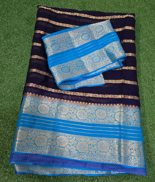 Beautiful Banaras georgette Saree - Blue color