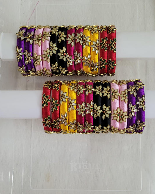 Beautiful Silk Thread Bangles with heavy Kundans
