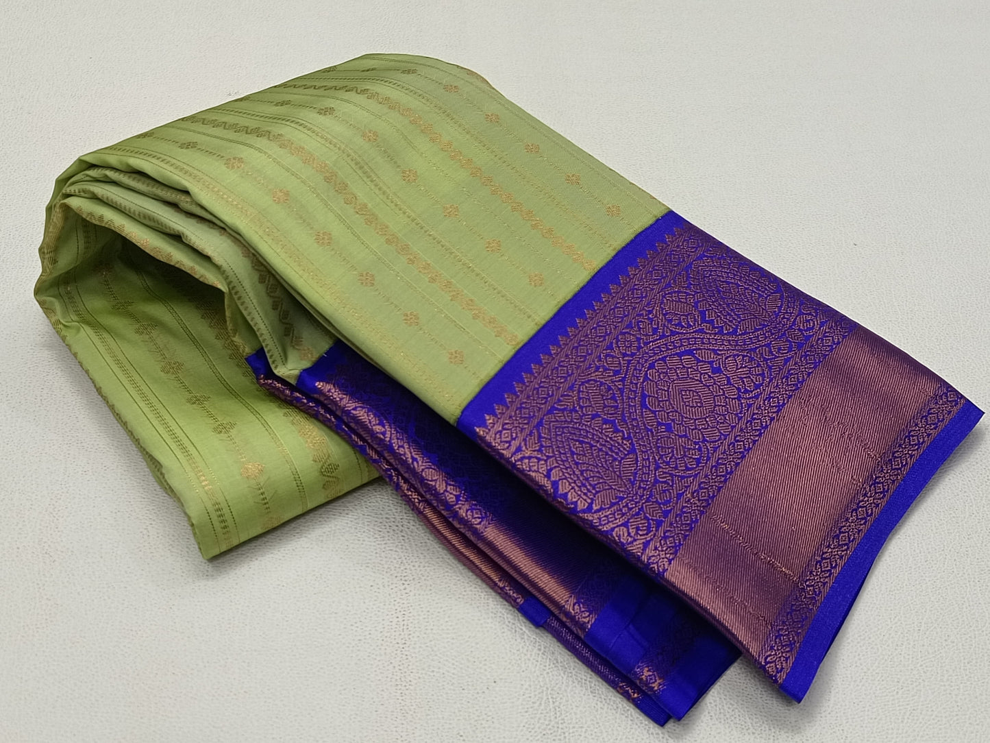 Semi Silk Kanchi Pattu Saree - Pista green and Dark Blue