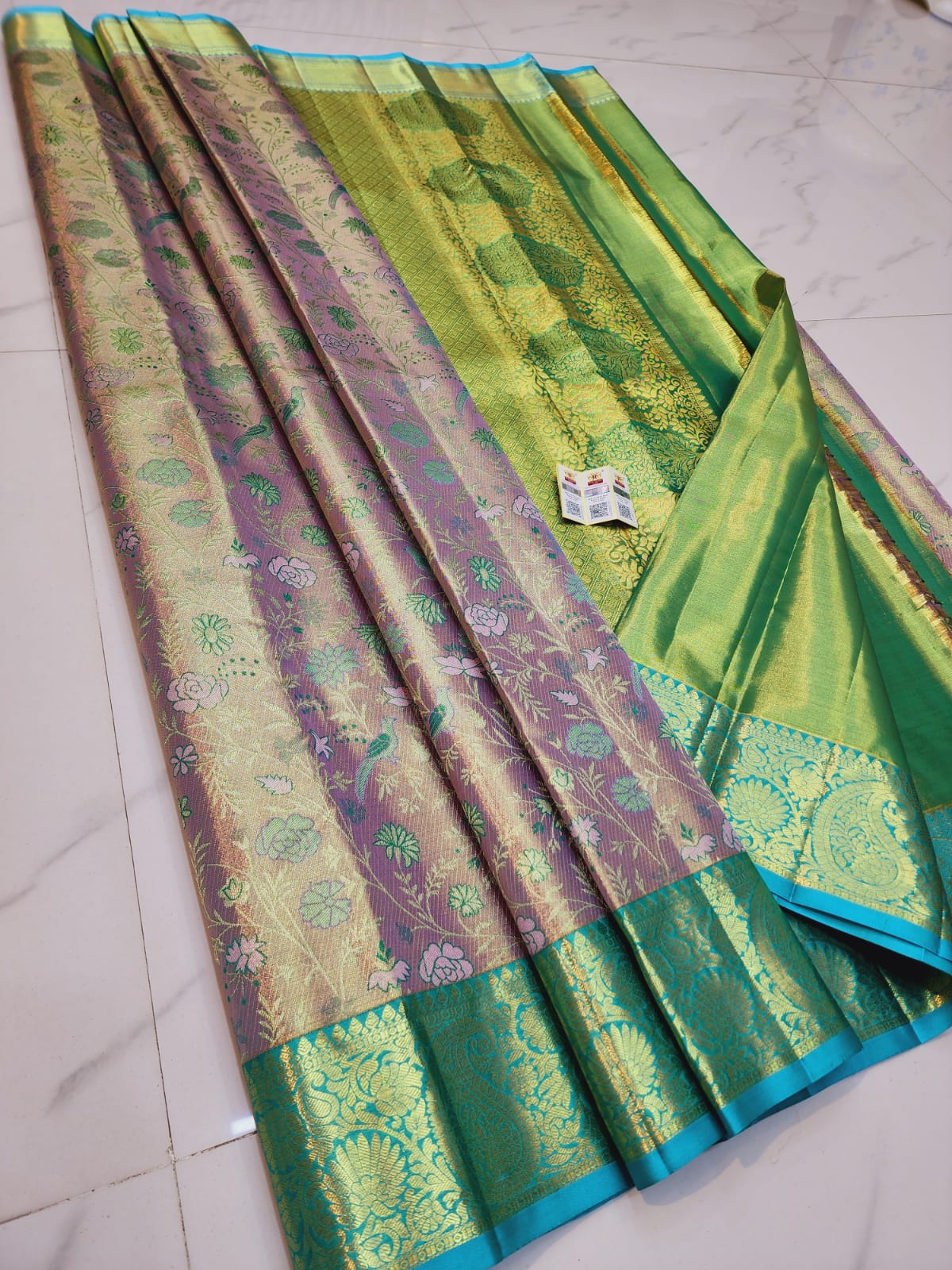 Silk mark certified Pure Silk kanchi pattu saree - Grey with Blue kalanetha shade