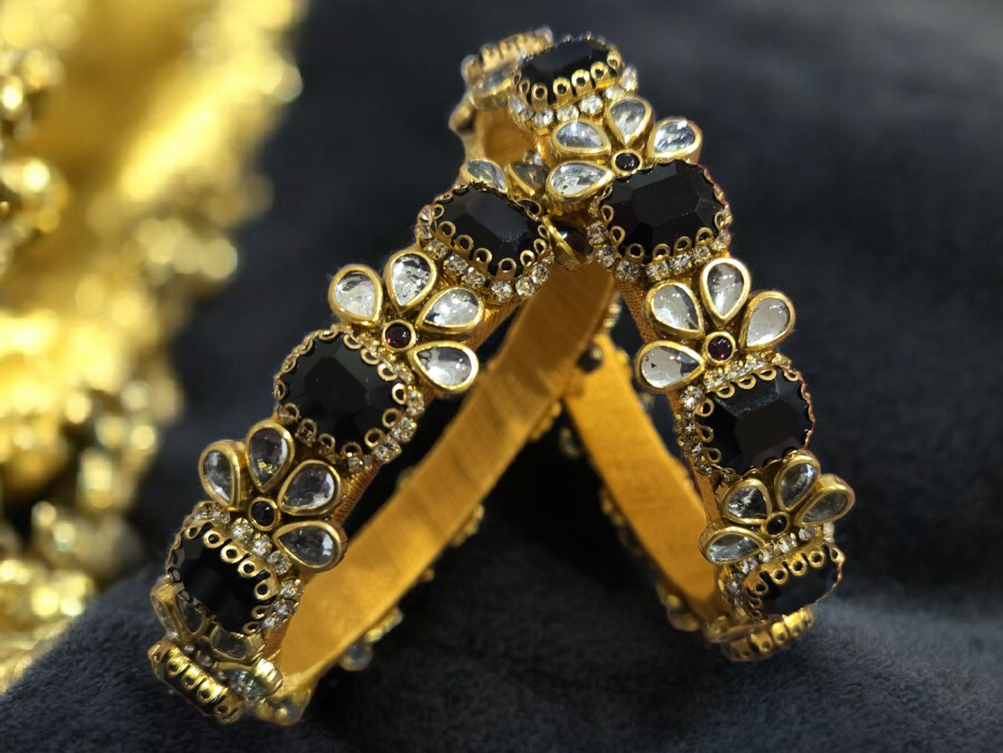 Beautiful and classy big stone handmade bangles with silk thread base