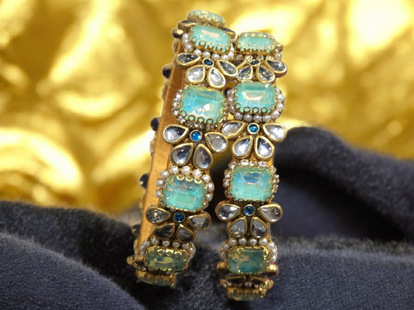 Beautiful and classy big stone handmade bangles with silk thread base