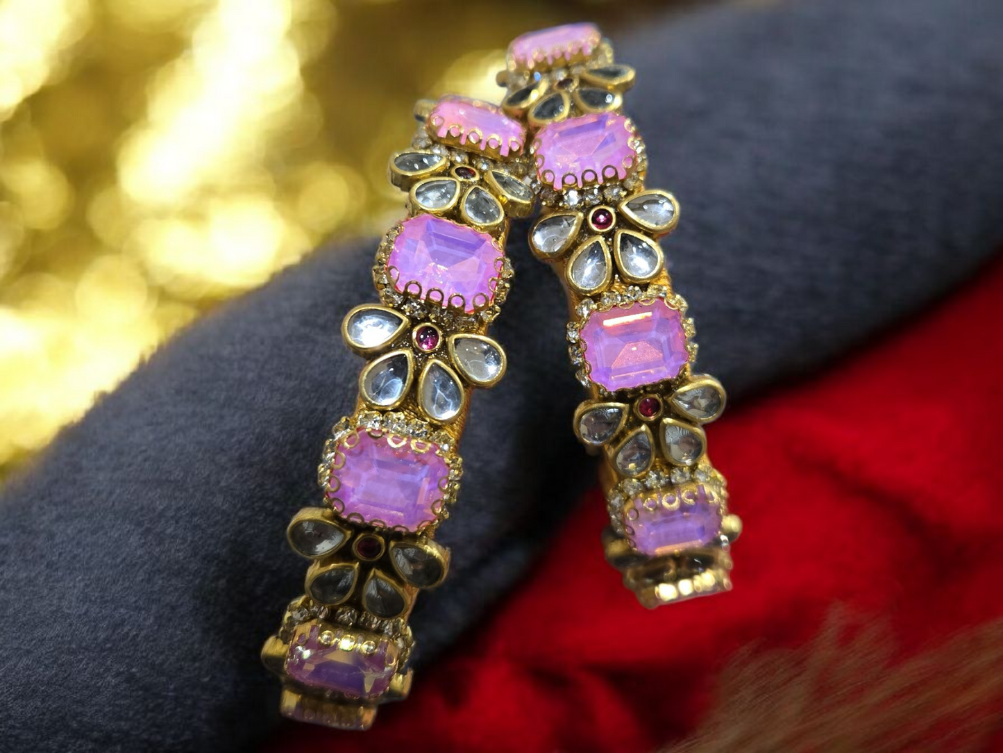 Beautiful and classy big stone handmade bangles with silk thread base