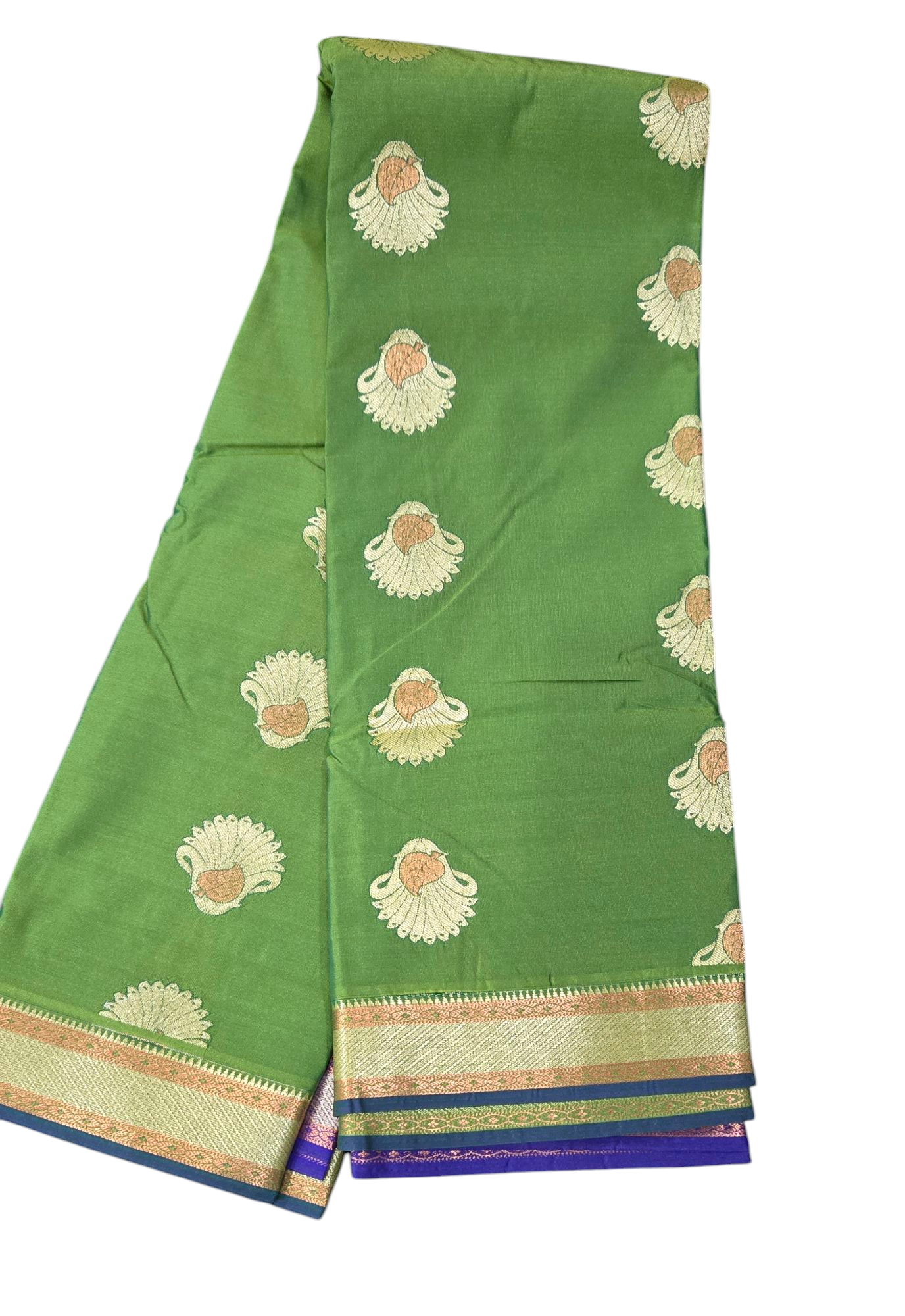 Kanchipattu Saree - Mehandi green and dark blue combination