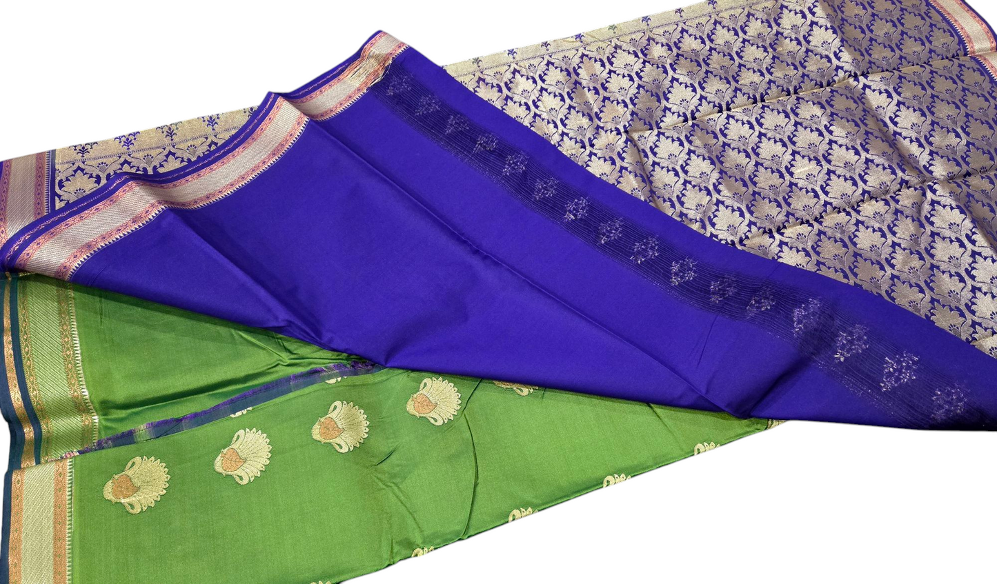 Kanchipattu Saree - Mehandi green and dark blue combination