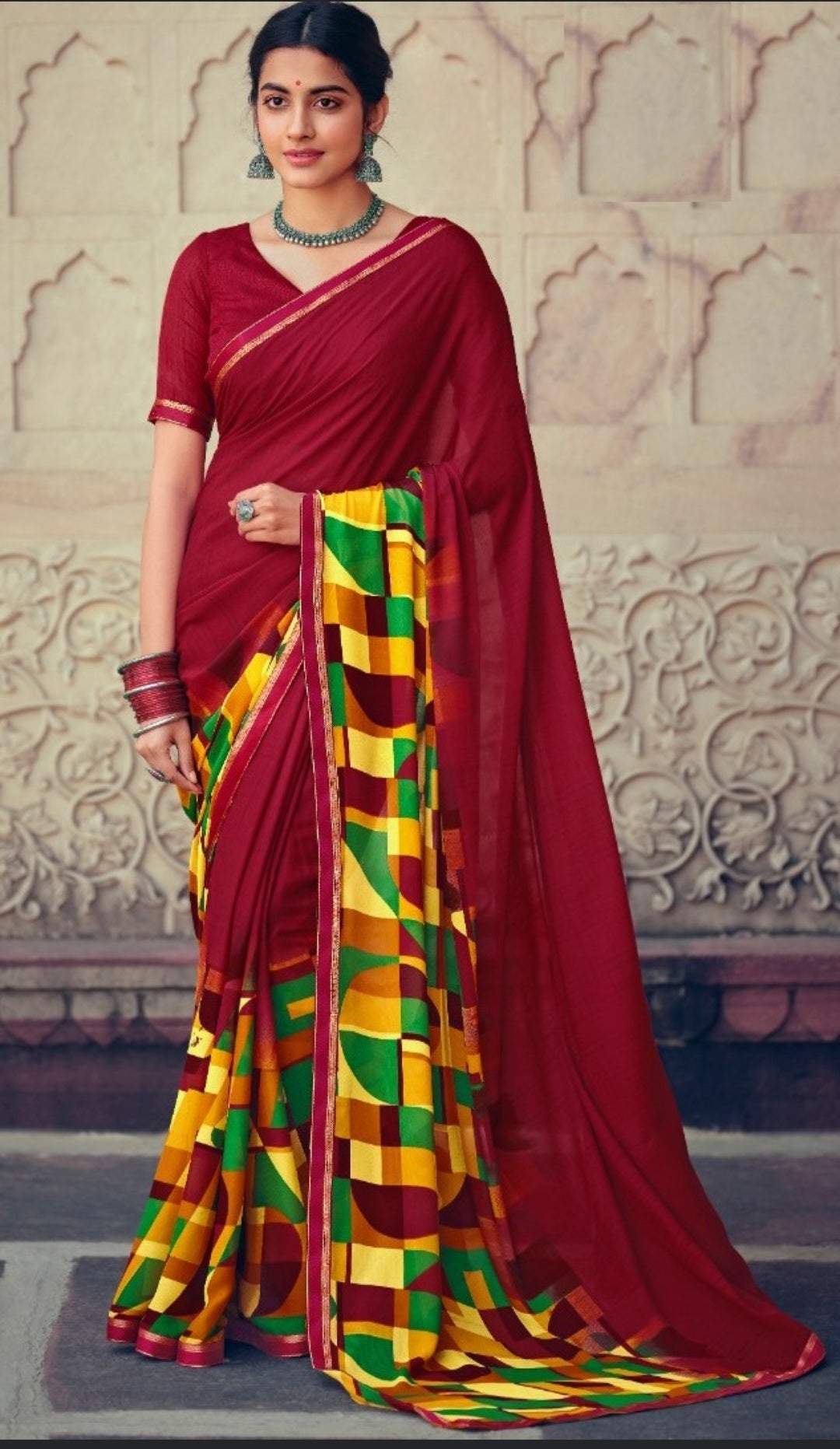 Soft Chiffon geometric shapes sarees - Multi color